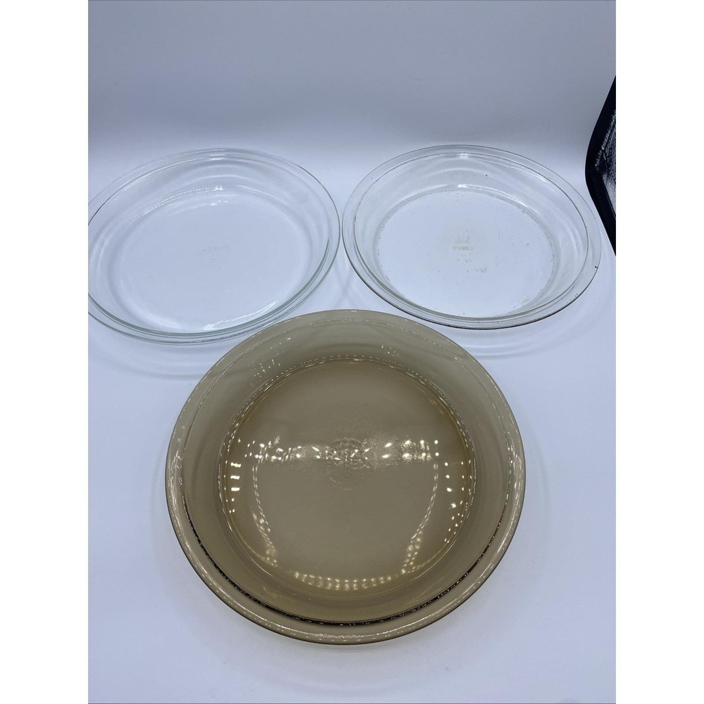Vintage Pyrex Amber Visions & Clear Glass Pie Plates Set (3 Pieces) USA